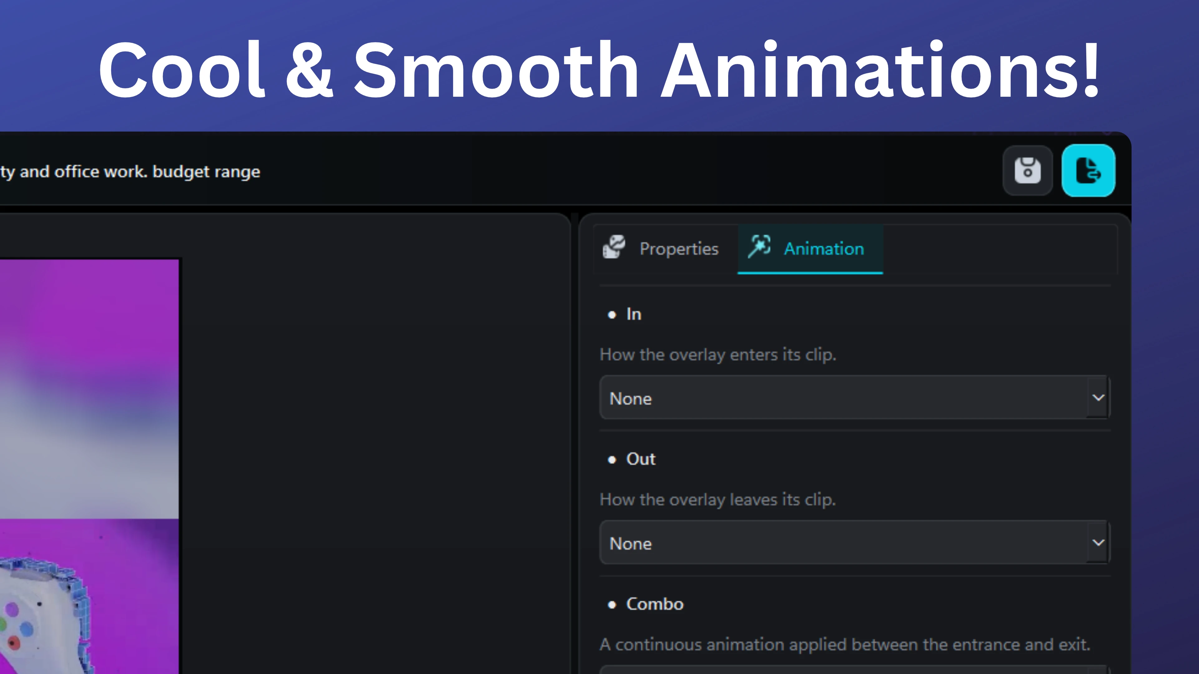 Entry, exit and continuous animation controls in SceneFlow