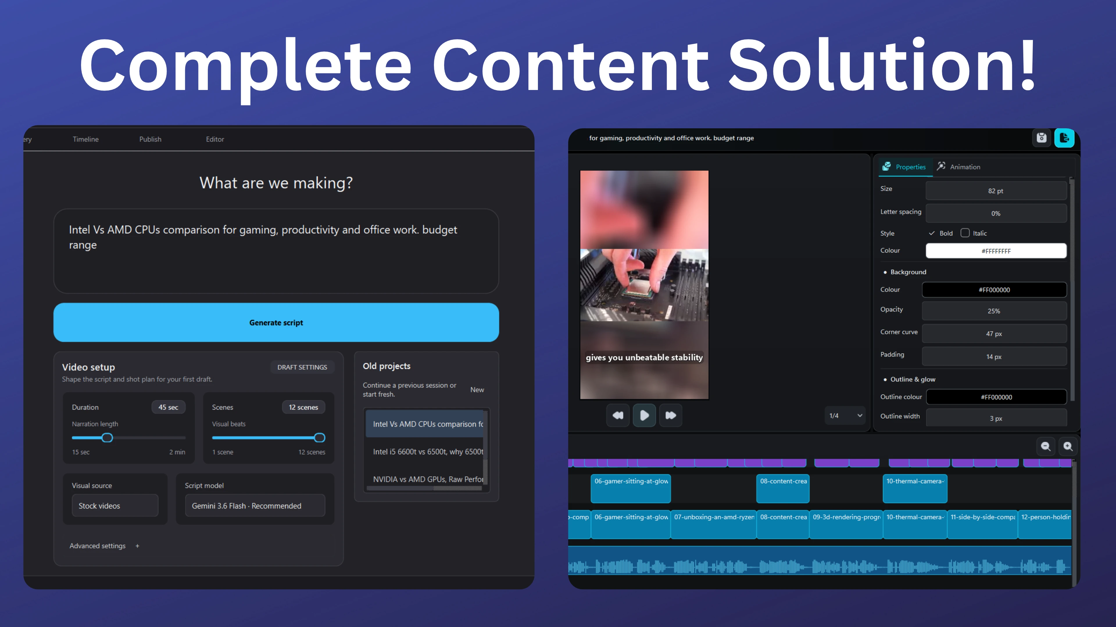 SceneFlow script prompt and video setup controls